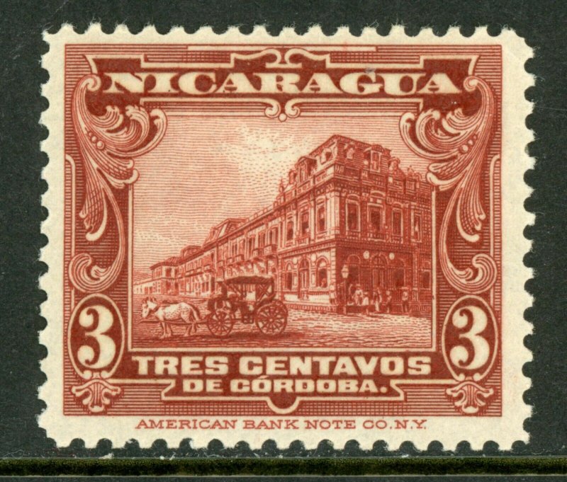 Nicaragua 1929  Cathedral 3¢ Red Brown  Mint M494