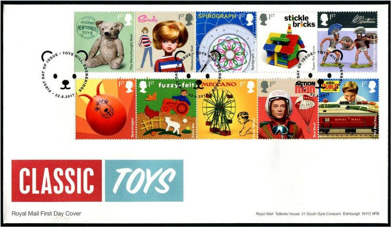 HERRICKSTAMP GREAT BRITAIN Sc.# 3638-47 Classic Toys FDC Toy Hills