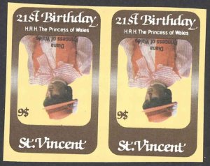 St. Vincent Sc# 649 MNH pair INVERTED CENTER (IMPERF) 1986 Princess Diana 21st