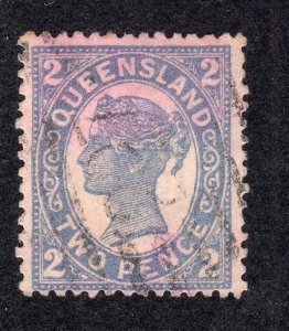 Queensland 1897 2p gray blue, Perf. 13, Scott 114 used, value = $7.50