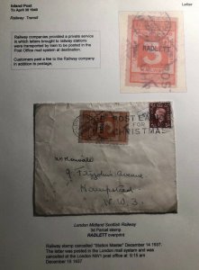 1937 London England Cover To Hampstead Scottish Railway Parcel Stamp Fee