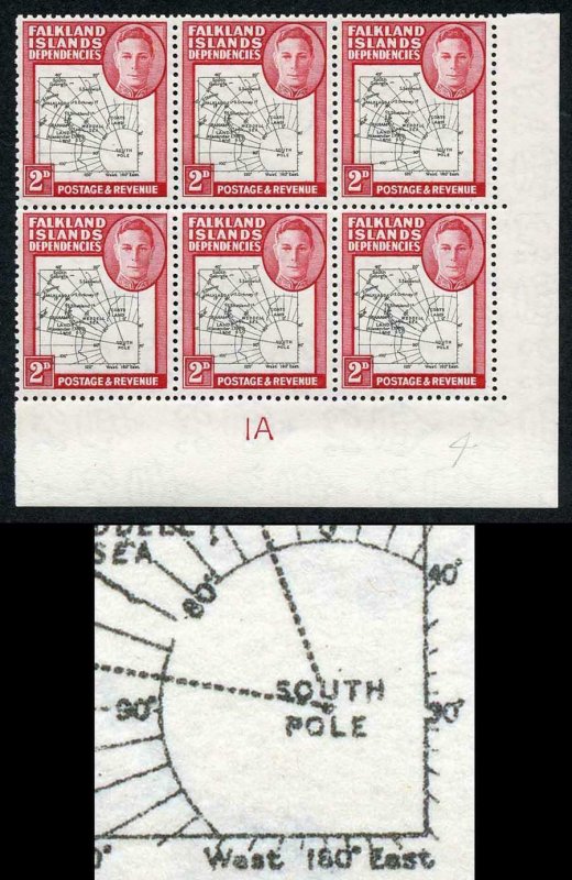 Falkland Is Deps SG G3 2d Gap 8th Parallel and Break by 90o U/M Plate Block