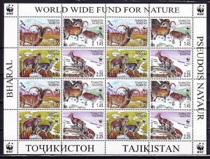 Tajikistan, Scott cat. 266 a-d. WWF-Goats, sheet of 4 sets. ^