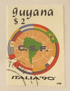 Guyana 1989 Scott 2020 CTO - $2,  C.S.F.  ITALIA'90, soccer championship...