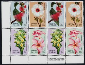 Palau 62a BL Imprint Block of 8 MNH Flowers, Christmas