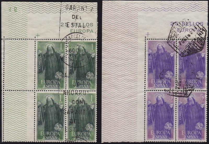 Spain - 1965 - Scott #1313-14 - used corner blocks of 4