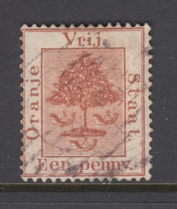 Orange Free State SG 1 used. 1868 1p pale brown, indistinct Numeral in grid x