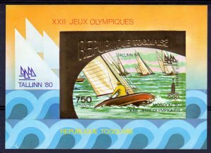 Togo 1980  Mi#158B Tallinn-Moscow '80 Olympics Sailing Gold S/S IMPERFORATED MNH