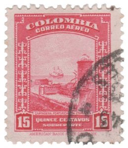 COLOMBIA AIRMAIL STAMP 1941. SCOTT # C123. USED. # 6