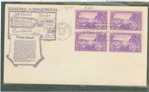 US 802 1937 3c Virgin Islands (part of the US Possession Series) on an unaddressed FDC with an Anderson cachet (block of four)