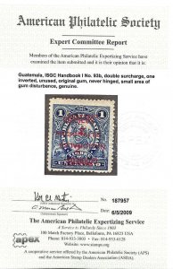 GUATEMALA ISGC #93b UNUSED STAMP INVERTED SURCHARGE ERROR APEX CERT 1898