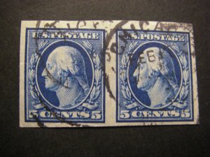 Scott 347, 5 cent IMPERF Washington, USED Pair, Beautiful stamps, CV $100