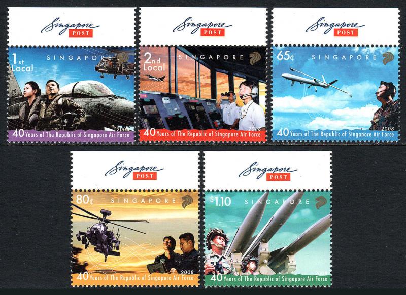 Singapore 1336-1340. MNH. Singapore Air Force. Pilots, Planes, Helicopter, 2008