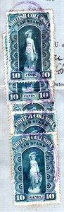 van Dam BCL1a (5x), 10c, blue green, Rare Summons Doc, May 6 1889, Canada