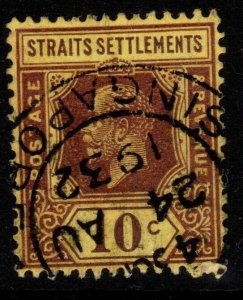 MALAYA STRAITS SETTLEMENTS SG231b 1932 10c PURPLE/BRIGHT YELLOW DIE II USED