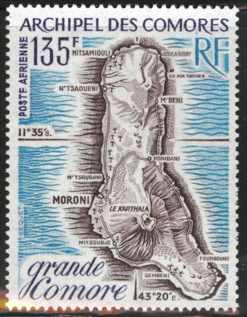 Comoro Islands Scott C53 MNH** 1973 Grand Comore Map stamp