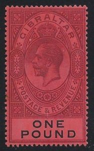 1912-24 GIBRALTAR, Effigy of George V, n . 72, £ 1 Red, MNH ** Signed Bolaffi