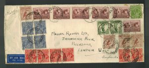 1936 Sydney Australia to England Airmail Oversize Cover late Fee