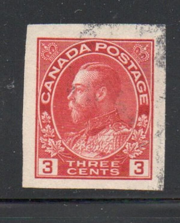 Canada Sc 138 1924 3c carmine G V imperforate stamp used