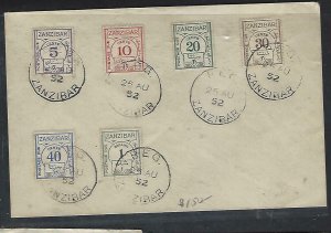 ZANZIBAR (P0511B) 1952 POSTAGE DUE 6 DIFF VALUES ON UNSENT COVER