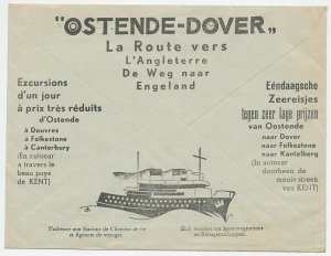 Postal cheque cover Belgium 1938 Ferry boat - Oostende - Dover - International e