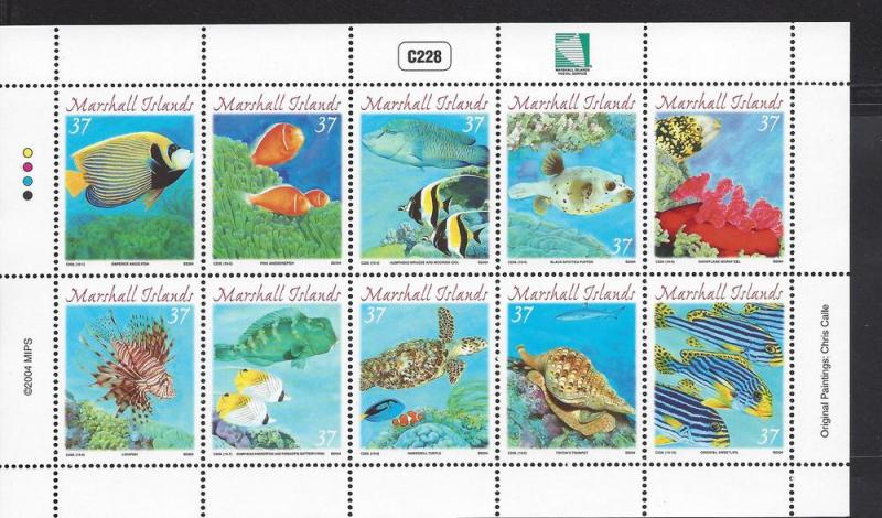 Marshall Islands, 843, Marine Life Sheet(10),**MNH**