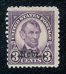US #672 3¢ LINCOLN, NEBRASKA OVERPRINT, MogLH