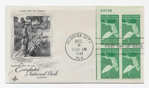 US 952 (Me-24) 3c Everglades National Park pl# blk4 FDC ArtcraftCachet ECV$18.00