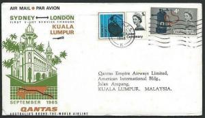 GB 1965 QANTAS first flight cover London to K.L. Malaysia. Lister phos set.38925 