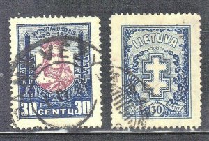 LITHUANIA SCOTT #214+217+247 **USED** 1927-30 DOUBLE BARRED CROSS   SEE SCAN