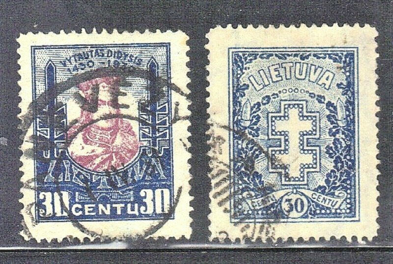 LITHUANIA SCOTT #214+217+247 **USED** 1927-30 DOUBLE BARRED CROSS   SEE SCAN