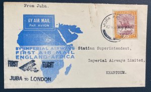 1931 Juba Sudan First Flight Airmail Cover FFC  To Khartoum Imperial Airways