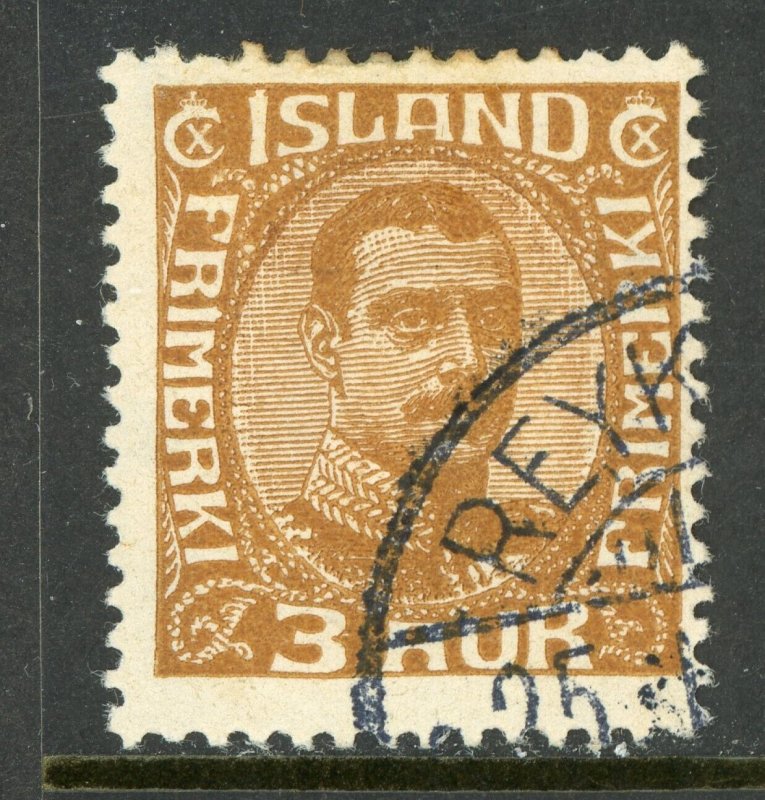 Iceland 1920 Christian X 3a Bister Brown Scott # 109 VFU D137