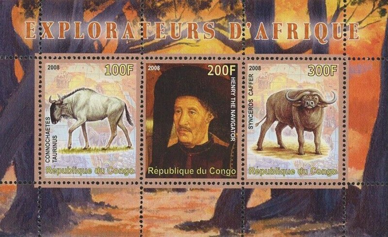 Africa Explorer Stamp Ox Wild Animal Henry The Navigator S/S of 3 Stamps MNH