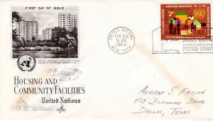 United Nations 1962 FDC Sc 101 Housing Facilities UN New York Artcraft Cachet