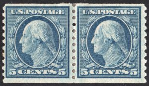 SC#496 5¢ Washington Coil Pair (1919) MHR/Disturbed Gum