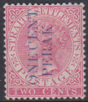 PERAK 1887 MINT 1c ON 2c ROSE BLUE SURCHARGE SG30 CAT 