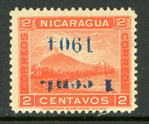 Nicaragua 1904 Momotombo 1¢ on 2¢ (Blue SC) Inverted Max # 200Ra MNH Y875