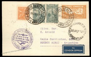 Brazil 1934 Graf Zeppelin Germany Si255A Argentina Cover 97434