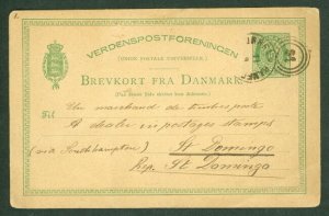 DENMARK 1881, 10ore postal card to DOMINICAN REPUBLIC