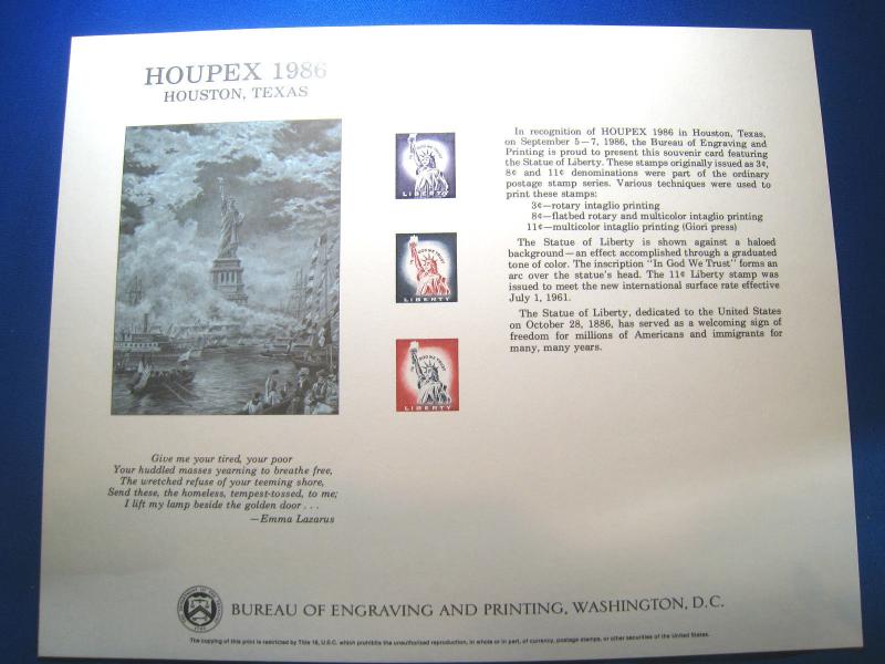 BEP ENGRAVED CARD - HOUPEX 1986 - #SC114     (ST43)