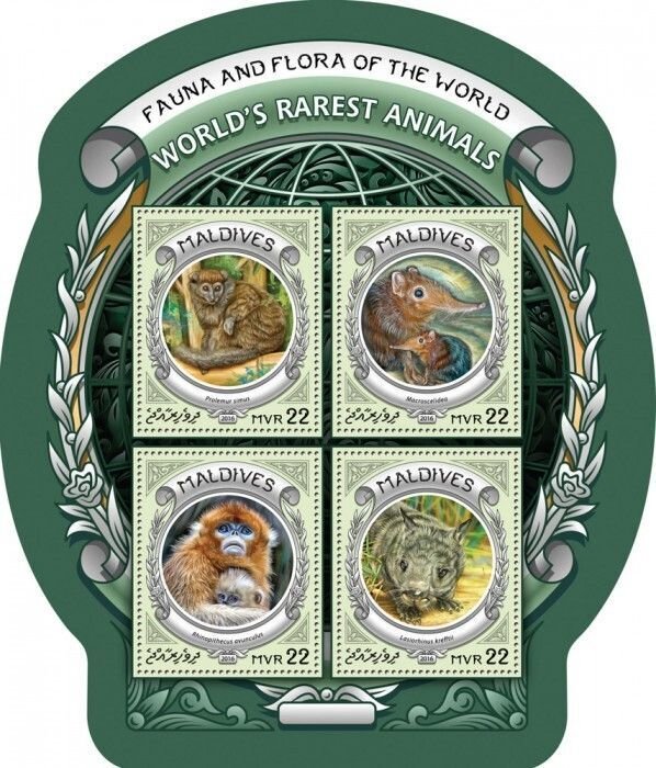 Maldives MNH S/S World's Rarest Animals 2016 4 Stamps