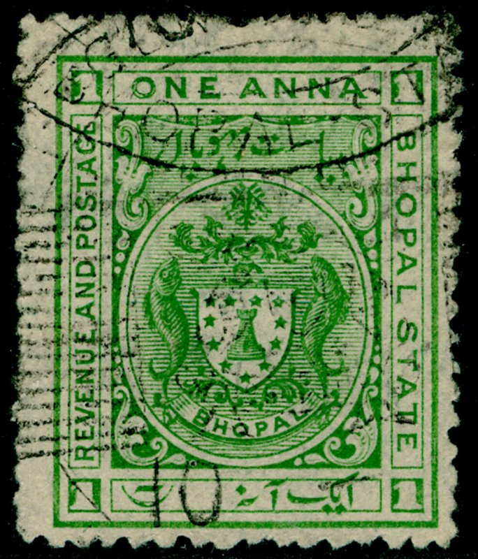 INDIAN STATES - Bhopal SG100, 1a green, USED.