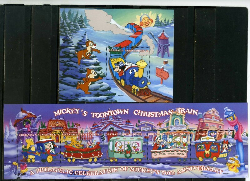 GRENADA GRENADINES 1998 DISNEY CHRISTMAS TRAINS SHEET OF 5 STAMPS & S/S MNH 