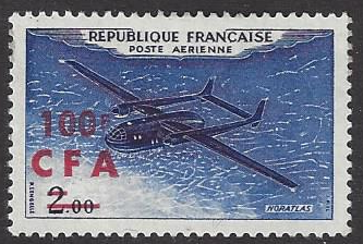 Reunion #C48 mint, France #C37 surcharged, plane Noratlas, issued 1961