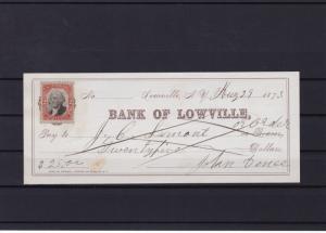 united states revenue stamp on bank cheque receipt of 1873 ref r14195