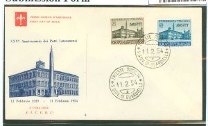 Italy/Trieste (Zone A) 194-5 1954 Commemorating the Lateran pacts 25th anniversary set of two; unaddressed, cacehted first day c