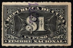 1893 Cuba Revenue One Peso National General Tax Duty Used