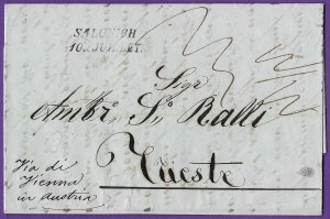 1845 FLS SALONICH Greece -TRIESTE, SIGILLUM SANITATIS Cachet & Semlin Wafer?