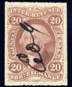 US R41a 20c 1862 First Issue Revenue Foreign Exchange red VF manuscript cancel